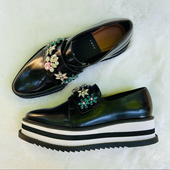 New Zara Trafaluc Bejeweled Platform black Shoes - Picture 11 of 14